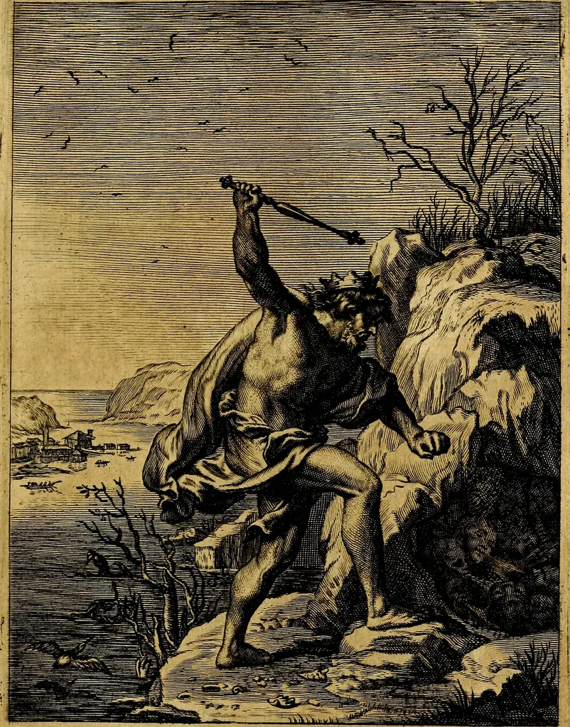 An illustration from Tableaux du temple des muses : tirez du cabinet de feu mr. Favereau...gravez en tailles-douces par les meilleurs maistres de son temps, pour representer les vertus & les vices, sur les plus illustres fables de l'antiquité, 1676, leaf 346