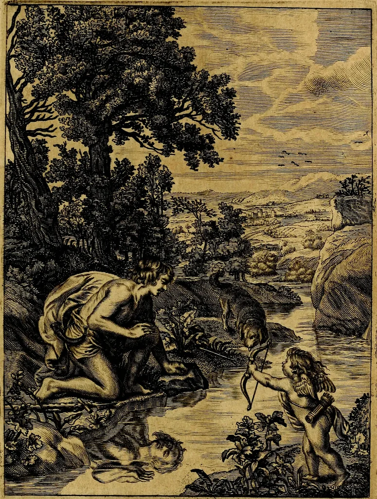 An illustration from Tableaux du temple des muses : tirez du cabinet de feu mr. Favereau...gravez en tailles-douces par les meilleurs maistres de son temps, pour representer les vertus & les vices, sur les plus illustres fables de l'antiquité, 1676, leaf 376
