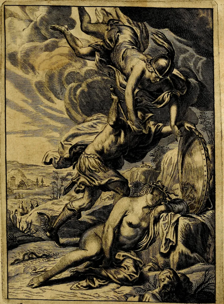 An illustration from Tableaux du temple des muses : tirez du cabinet de feu mr. Favereau...gravez en tailles-douces par les meilleurs maistres de son temps, pour representer les vertus & les vices, sur les plus illustres fables de l'antiquité, 1676, leaf 406