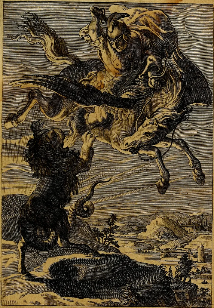 An illustration from Tableaux du temple des muses : tirez du cabinet de feu mr. Favereau...gravez en tailles-douces par les meilleurs maistres de son temps, pour representer les vertus & les vices, sur les plus illustres fables de l'antiquité, 1676, leaf 436