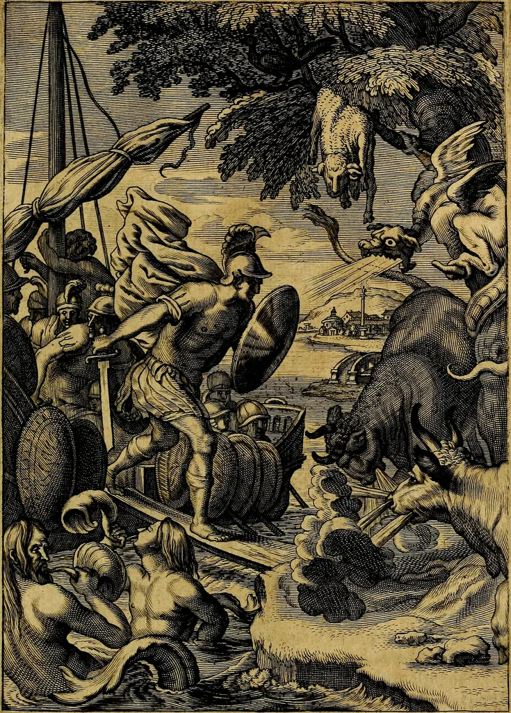An illustration from Tableaux du temple des muses : tirez du cabinet de feu mr. Favereau...gravez en tailles-douces par les meilleurs maistres de son temps, pour representer les vertus & les vices, sur les plus illustres fables de l'antiquité, 1676, leaf 476