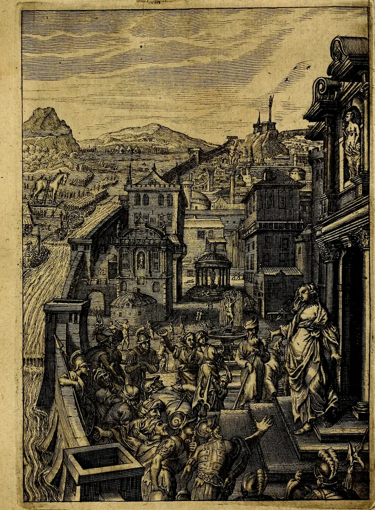 An illustration from Tableaux du temple des muses : tirez du cabinet de feu mr. Favereau...gravez en tailles-douces par les meilleurs maistres de son temps, pour representer les vertus & les vices, sur les plus illustres fables de l'antiquité, 1676, leaf 506