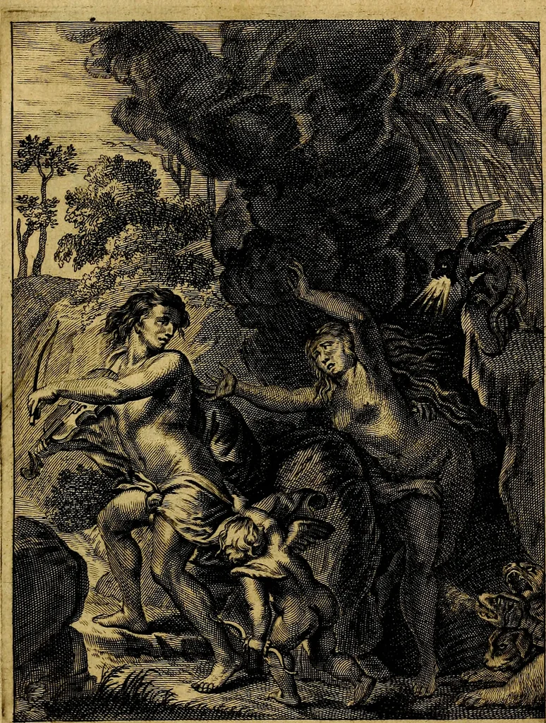 An illustration from Tableaux du temple des muses : tirez du cabinet de feu mr. Favereau...gravez en tailles-douces par les meilleurs maistres de son temps, pour representer les vertus & les vices, sur les plus illustres fables de l'antiquité, 1676, leaf 536