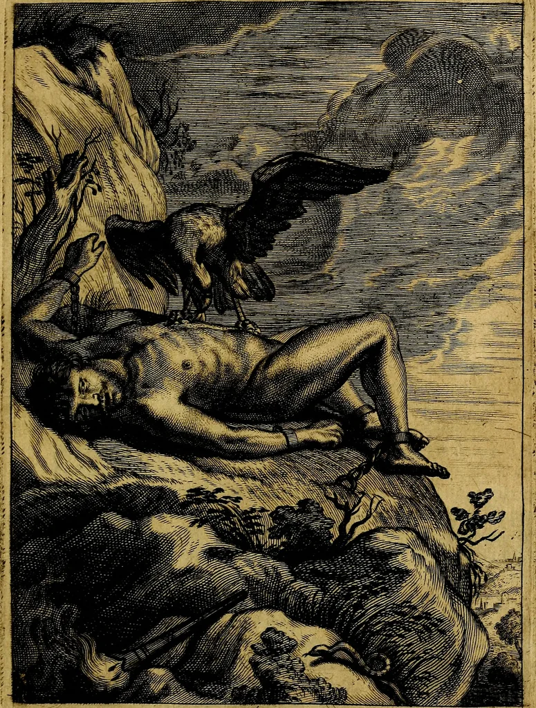 An illustration from Tableaux du temple des muses : tirez du cabinet de feu mr. Favereau...gravez en tailles-douces par les meilleurs maistres de son temps, pour representer les vertus & les vices, sur les plus illustres fables de l'antiquité, 1676, leaf 76