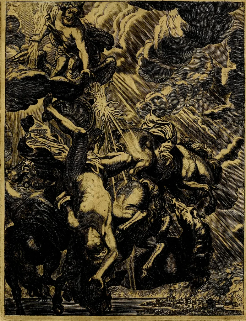 An illustration from Tableaux du temple des muses : tirez du cabinet de feu mr. Favereau...gravez en tailles-douces par les meilleurs maistres de son temps, pour representer les vertus & les vices, sur les plus illustres fables de l'antiquité, 1676, leaf 96