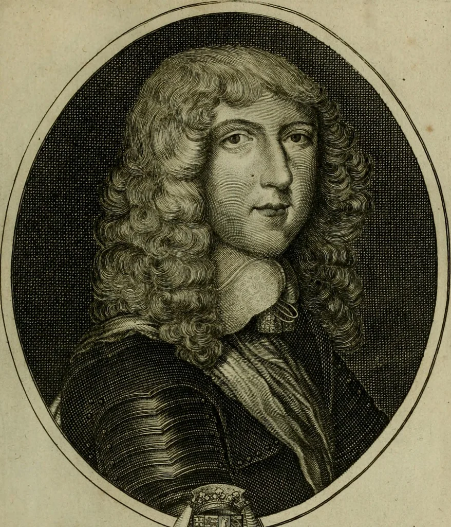 An illustration from Tableaux historiques, ou sont grauez les illustres francois et estrangers de l'un et de l'autre sexe : remarquables par leur naissance et leur fortune, doctrine, pieté, charges et emplois, auec les éloges sommaires contenans leurs noms et leurs qualitez, leurs peres et leurs meres, leurs aages, leurs mariages, les plus belles actions de leur vie et leurs armes blasonnées, 1662, leaf 108