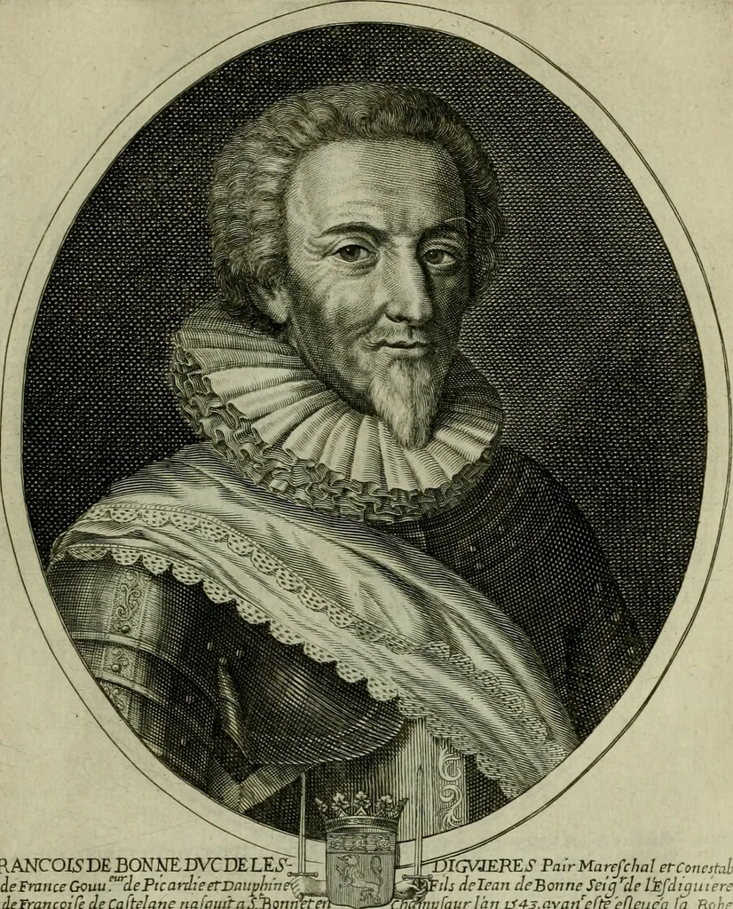 An illustration from Tableaux historiques, ou sont grauez les illustres francois et estrangers de l'un et de l'autre sexe : remarquables par leur naissance et leur fortune, doctrine, pieté, charges et emplois, auec les éloges sommaires contenans leurs noms et leurs qualitez, leurs peres et leurs meres, leurs aages, leurs mariages, les plus belles actions de leur vie et leurs armes blasonnées, 1662, leaf 112