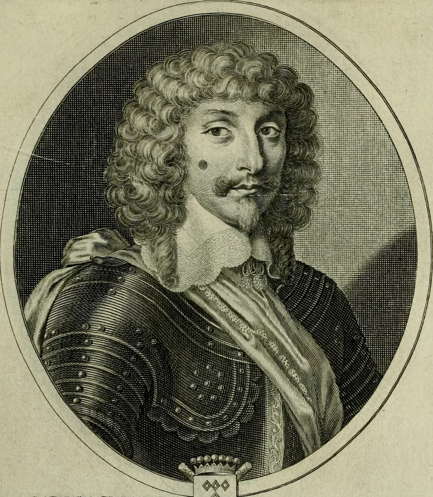 An illustration from Tableaux historiques, ou sont grauez les illustres francois et estrangers de l'un et de l'autre sexe : remarquables par leur naissance et leur fortune, doctrine, pieté, charges et emplois, auec les éloges sommaires contenans leurs noms et leurs qualitez, leurs peres et leurs meres, leurs aages, leurs mariages, les plus belles actions de leur vie et leurs armes blasonnées, 1662, leaf 126