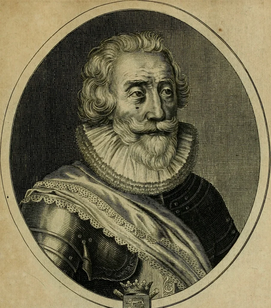 An illustration from Tableaux historiques, ou sont grauez les illustres francois et estrangers de l'un et de l'autre sexe : remarquables par leur naissance et leur fortune, doctrine, pieté, charges et emplois, auec les éloges sommaires contenans leurs noms et leurs qualitez, leurs peres et leurs meres, leurs aages, leurs mariages, les plus belles actions de leur vie et leurs armes blasonnées, 1662, leaf 130