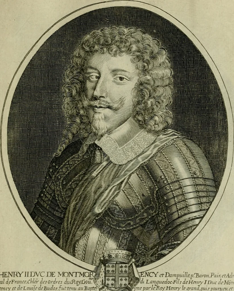 An illustration from Tableaux historiques, ou sont grauez les illustres francois et estrangers de l'un et de l'autre sexe : remarquables par leur naissance et leur fortune, doctrine, pieté, charges et emplois, auec les éloges sommaires contenans leurs noms et leurs qualitez, leurs peres et leurs meres, leurs aages, leurs mariages, les plus belles actions de leur vie et leurs armes blasonnées, 1662, leaf 144