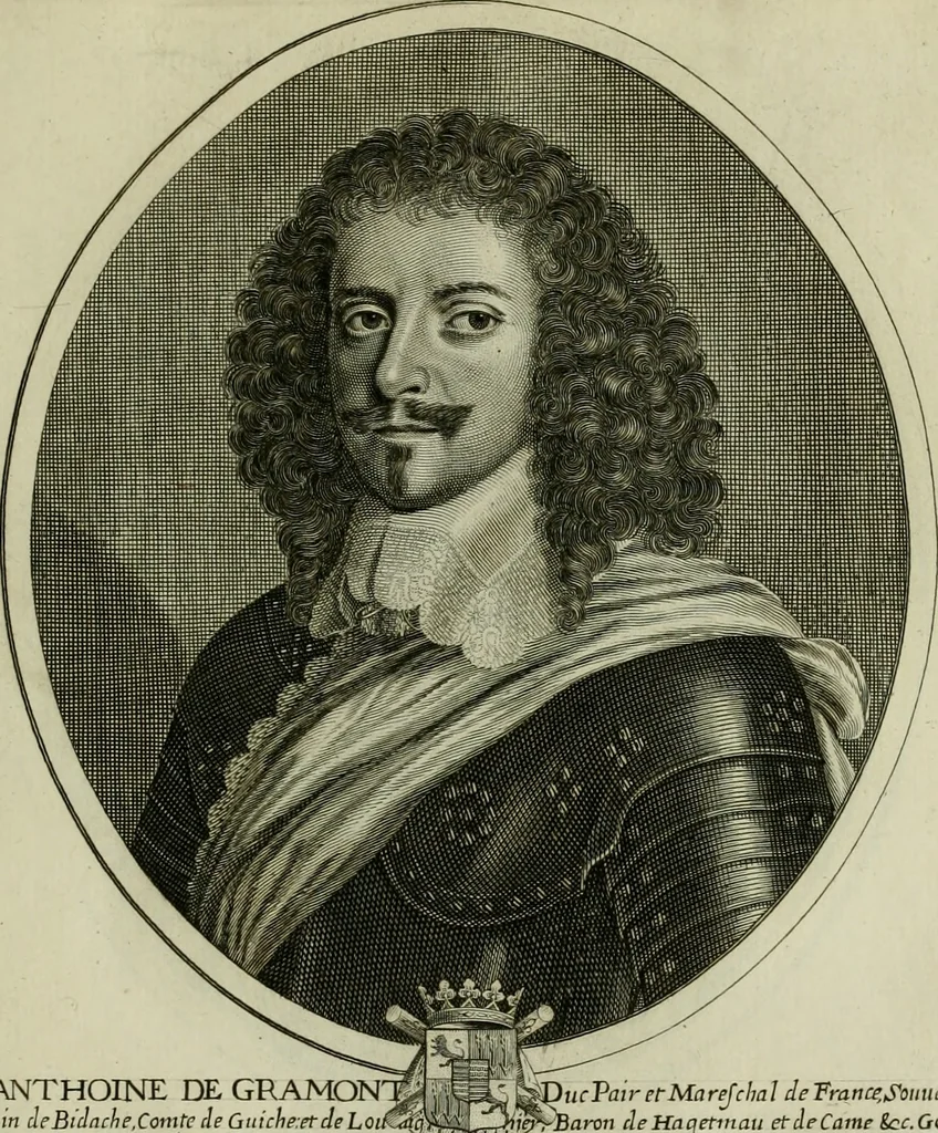 An illustration from Tableaux historiques, ou sont grauez les illustres francois et estrangers de l'un et de l'autre sexe : remarquables par leur naissance et leur fortune, doctrine, pieté, charges et emplois, auec les éloges sommaires contenans leurs noms et leurs qualitez, leurs peres et leurs meres, leurs aages, leurs mariages, les plus belles actions de leur vie et leurs armes blasonnées, 1662, leaf 156