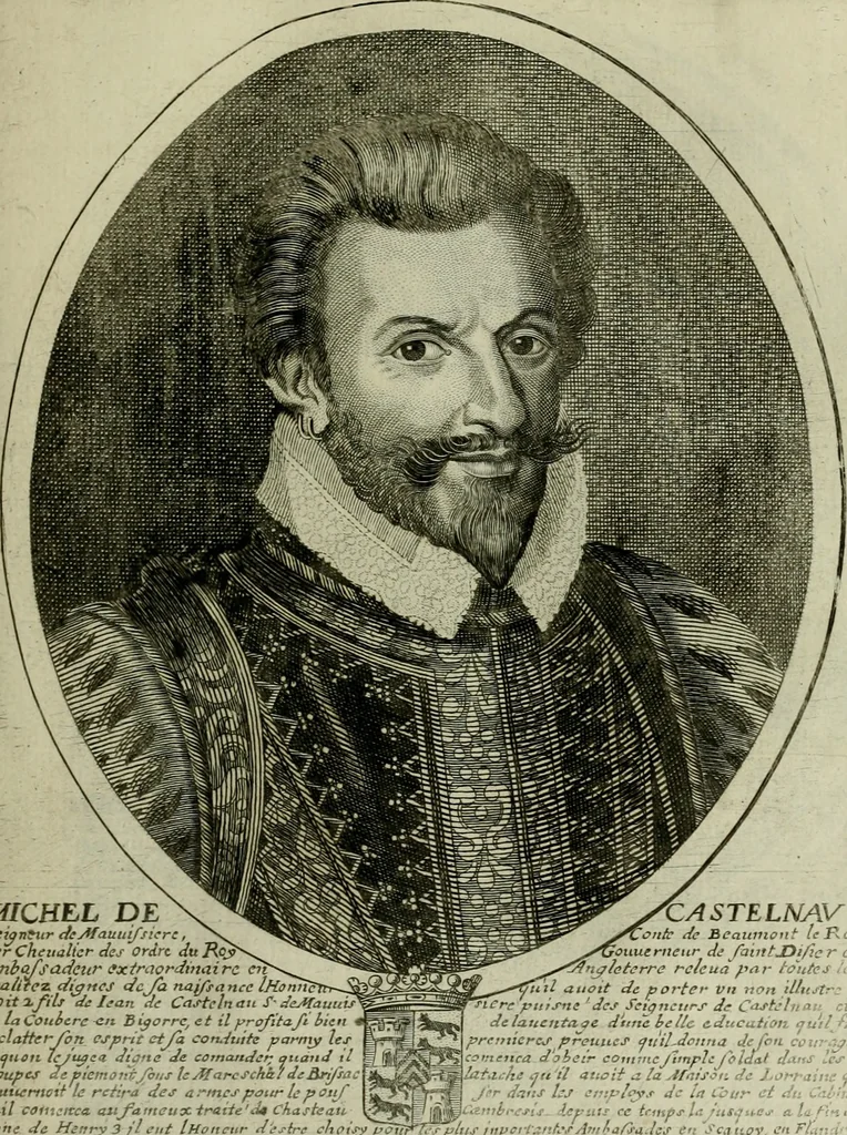 An illustration from Tableaux historiques, ou sont grauez les illustres francois et estrangers de l'un et de l'autre sexe : remarquables par leur naissance et leur fortune, doctrine, pieté, charges et emplois, auec les éloges sommaires contenans leurs noms et leurs qualitez, leurs peres et leurs meres, leurs aages, leurs mariages, les plus belles actions de leur vie et leurs armes blasonnées, 1662, leaf 172