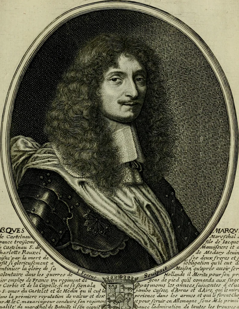 An illustration from Tableaux historiques, ou sont grauez les illustres francois et estrangers de l'un et de l'autre sexe : remarquables par leur naissance et leur fortune, doctrine, pieté, charges et emplois, auec les éloges sommaires contenans leurs noms et leurs qualitez, leurs peres et leurs meres, leurs aages, leurs mariages, les plus belles actions de leur vie et leurs armes blasonnées, 1662, leaf 174