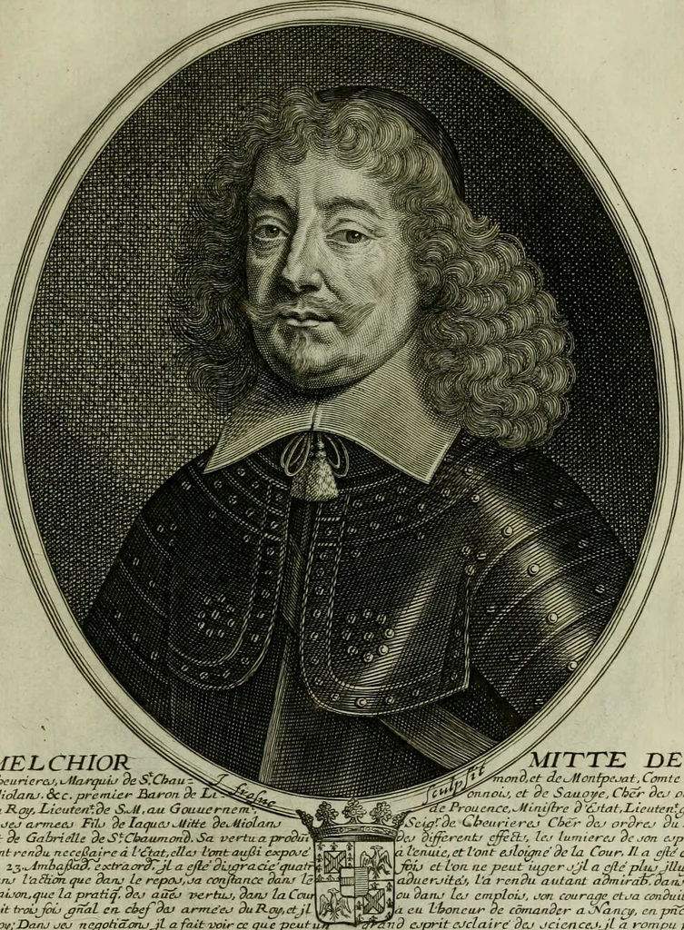 An illustration from Tableaux historiques, ou sont grauez les illustres francois et estrangers de l'un et de l'autre sexe : remarquables par leur naissance et leur fortune, doctrine, pieté, charges et emplois, auec les éloges sommaires contenans leurs noms et leurs qualitez, leurs peres et leurs meres, leurs aages, leurs mariages, les plus belles actions de leur vie et leurs armes blasonnées, 1662, leaf 200