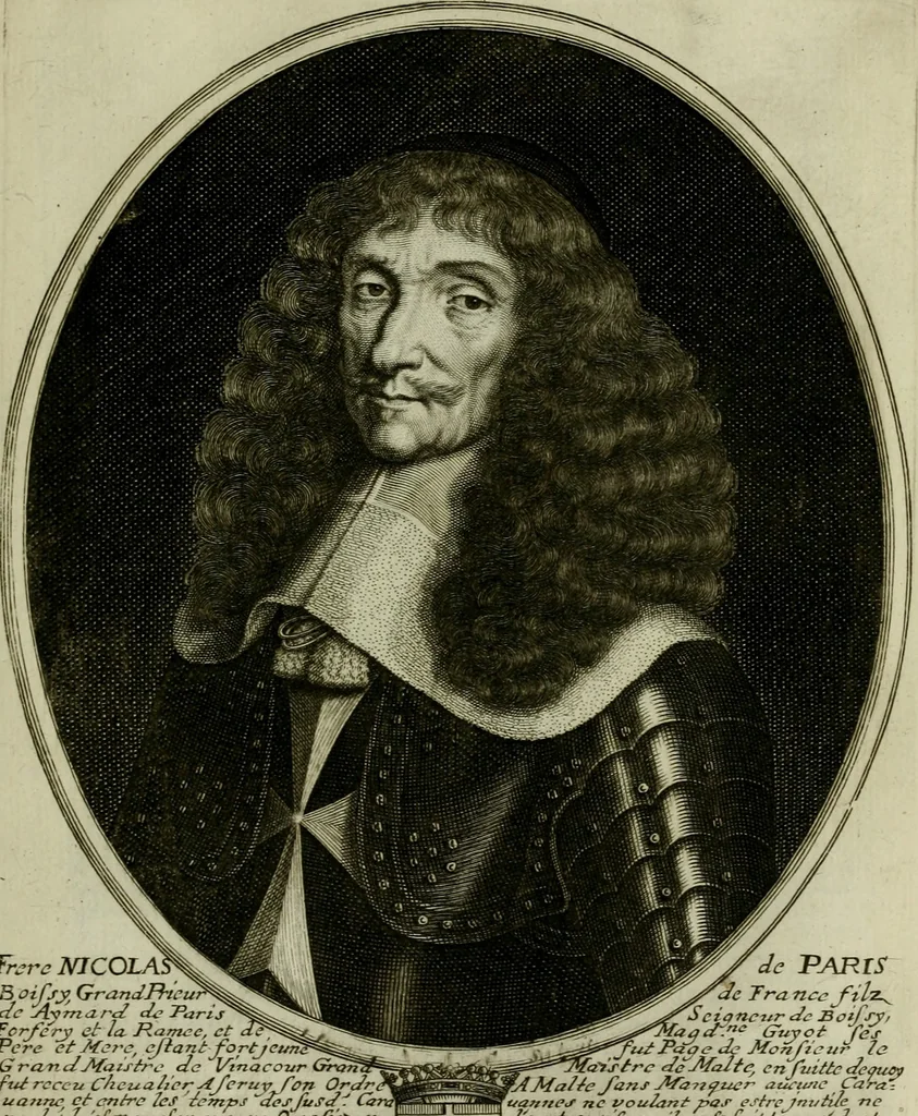 An illustration from Tableaux historiques, ou sont grauez les illustres francois et estrangers de l'un et de l'autre sexe : remarquables par leur naissance et leur fortune, doctrine, pieté, charges et emplois, auec les éloges sommaires contenans leurs noms et leurs qualitez, leurs peres et leurs meres, leurs aages, leurs mariages, les plus belles actions de leur vie et leurs armes blasonnées, 1662, leaf 202