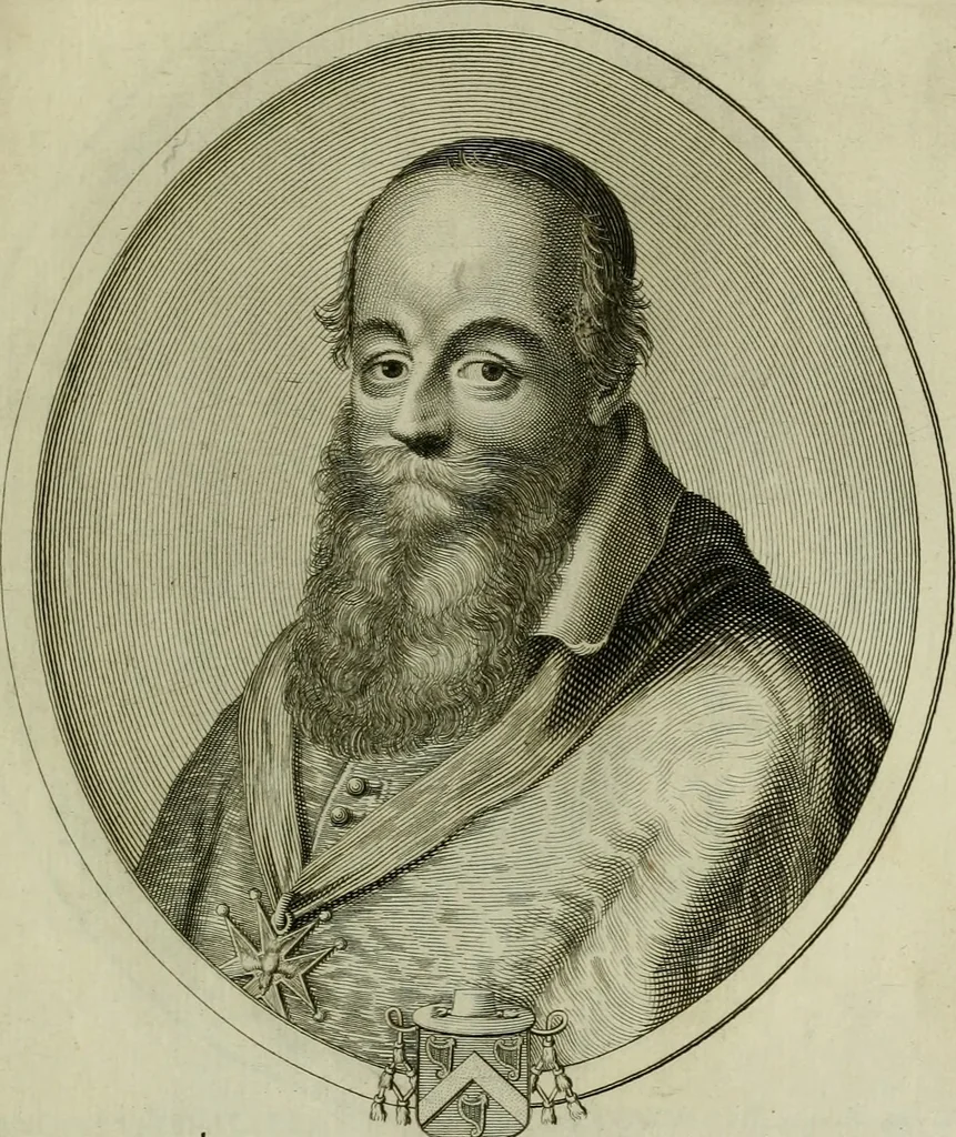 An illustration from Tableaux historiques, ou sont grauez les illustres francois et estrangers de l'un et de l'autre sexe : remarquables par leur naissance et leur fortune, doctrine, pieté, charges et emplois, auec les éloges sommaires contenans leurs noms et leurs qualitez, leurs peres et leurs meres, leurs aages, leurs mariages, les plus belles actions de leur vie et leurs armes blasonnées, 1662, leaf 226