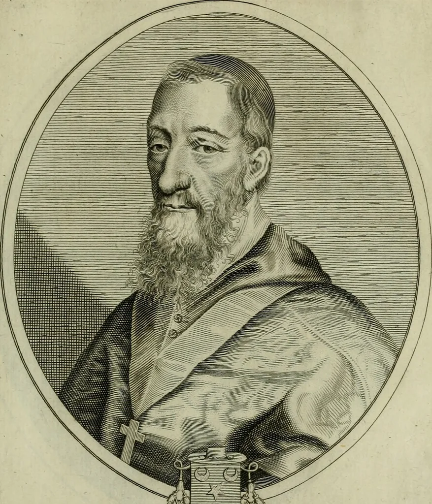An illustration from Tableaux historiques, ou sont grauez les illustres francois et estrangers de l'un et de l'autre sexe : remarquables par leur naissance et leur fortune, doctrine, pieté, charges et emplois, auec les éloges sommaires contenans leurs noms et leurs qualitez, leurs peres et leurs meres, leurs aages, leurs mariages, les plus belles actions de leur vie et leurs armes blasonnées, 1662, leaf 240