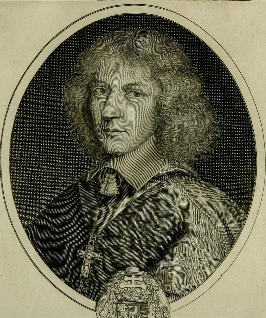 An illustration from Tableaux historiques, ou sont grauez les illustres francois et estrangers de l'un et de l'autre sexe : remarquables par leur naissance et leur fortune, doctrine, pieté, charges et emplois, auec les éloges sommaires contenans leurs noms et leurs qualitez, leurs peres et leurs meres, leurs aages, leurs mariages, les plus belles actions de leur vie et leurs armes blasonnées, 1662, leaf 242