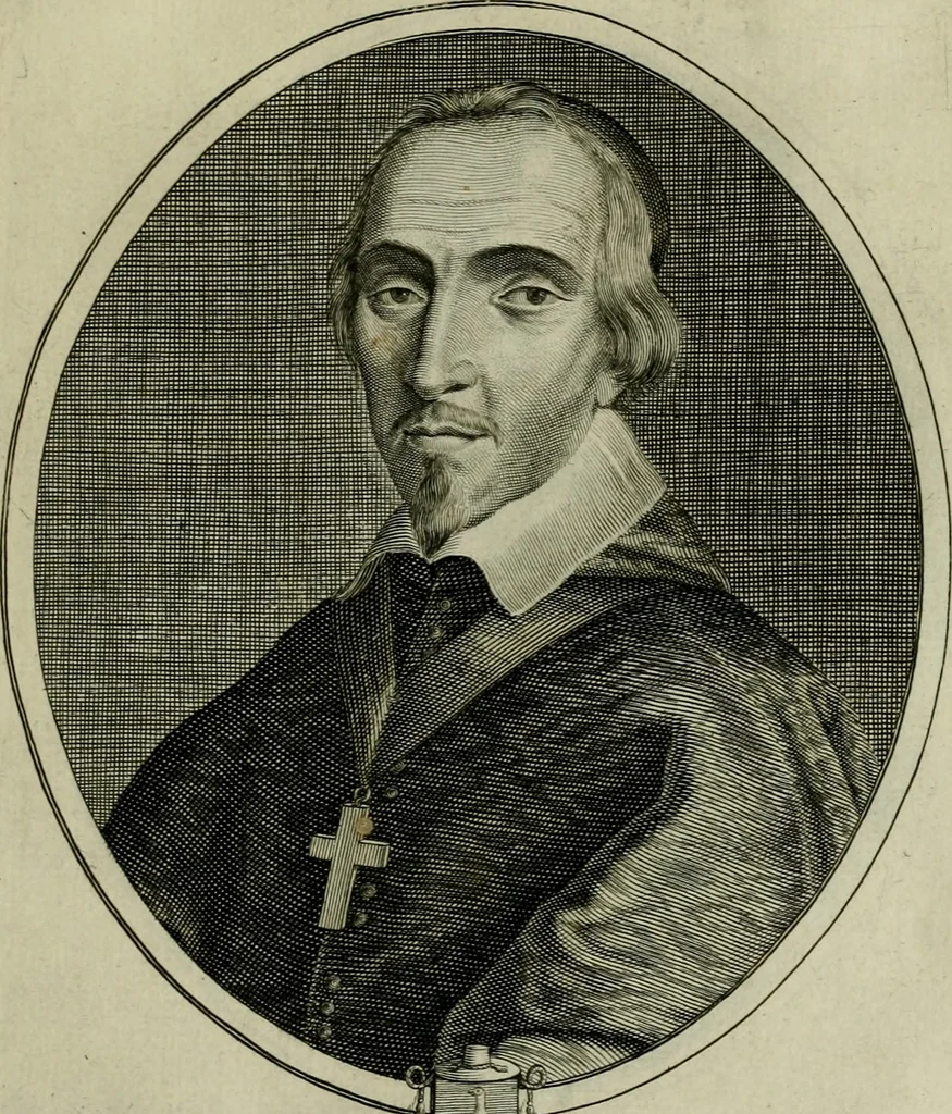 An illustration from Tableaux historiques, ou sont grauez les illustres francois et estrangers de l'un et de l'autre sexe : remarquables par leur naissance et leur fortune, doctrine, pieté, charges et emplois, auec les éloges sommaires contenans leurs noms et leurs qualitez, leurs peres et leurs meres, leurs aages, leurs mariages, les plus belles actions de leur vie et leurs armes blasonnées, 1662, leaf 250