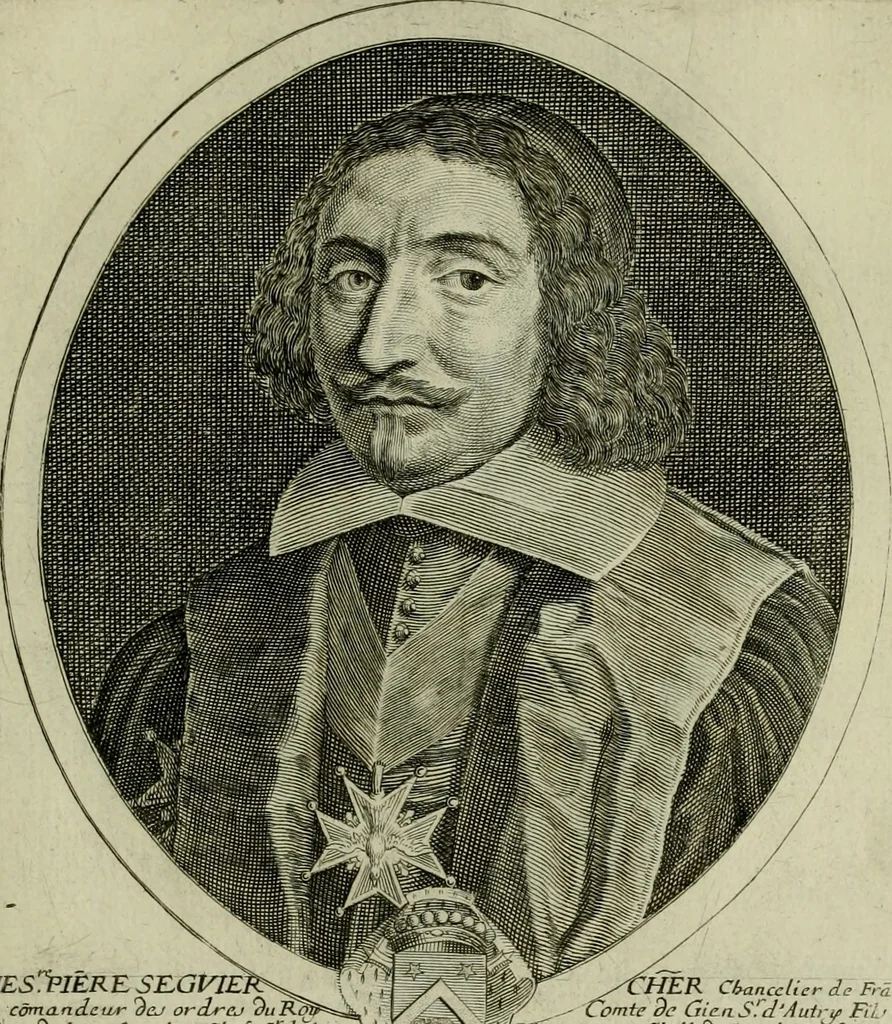 An illustration from Tableaux historiques, ou sont grauez les illustres francois et estrangers de l'un et de l'autre sexe : remarquables par leur naissance et leur fortune, doctrine, pieté, charges et emplois, auec les éloges sommaires contenans leurs noms et leurs qualitez, leurs peres et leurs meres, leurs aages, leurs mariages, les plus belles actions de leur vie et leurs armes blasonnées, 1662, leaf 258