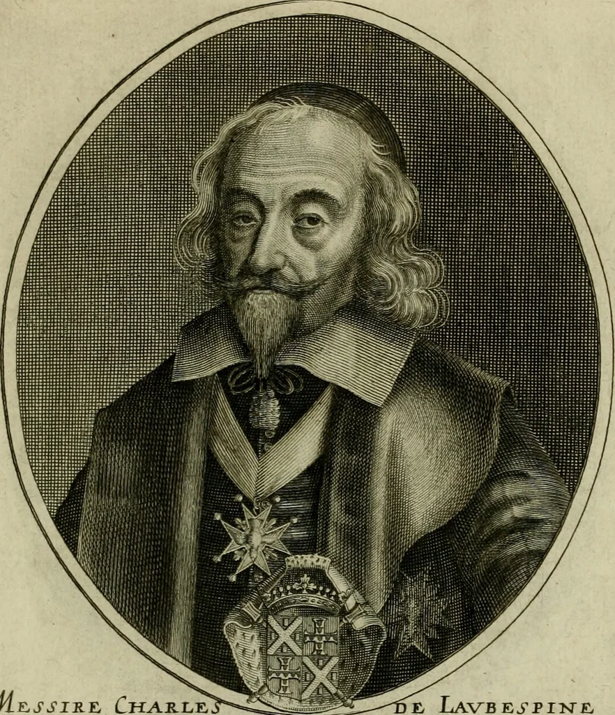 An illustration from Tableaux historiques, ou sont grauez les illustres francois et estrangers de l'un et de l'autre sexe : remarquables par leur naissance et leur fortune, doctrine, pieté, charges et emplois, auec les éloges sommaires contenans leurs noms et leurs qualitez, leurs peres et leurs meres, leurs aages, leurs mariages, les plus belles actions de leur vie et leurs armes blasonnées, 1662, leaf 262