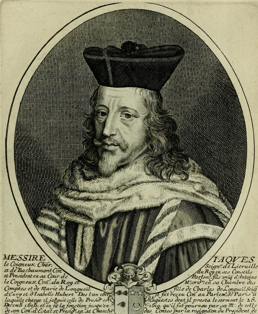 An illustration from Tableaux historiques, ou sont grauez les illustres francois et estrangers de l'un et de l'autre sexe : remarquables par leur naissance et leur fortune, doctrine, pieté, charges et emplois, auec les éloges sommaires contenans leurs noms et leurs qualitez, leurs peres et leurs meres, leurs aages, leurs mariages, les plus belles actions de leur vie et leurs armes blasonnées, 1662, leaf 272