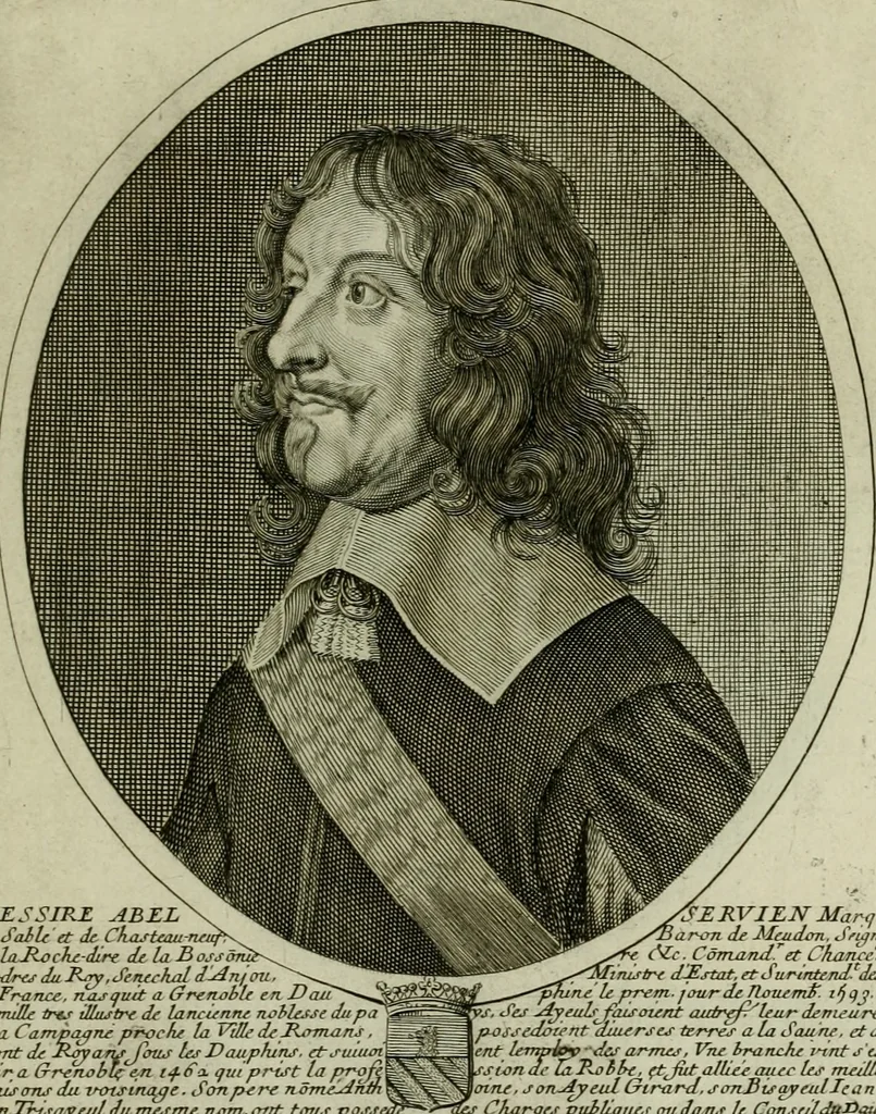 An illustration from Tableaux historiques, ou sont grauez les illustres francois et estrangers de l'un et de l'autre sexe : remarquables par leur naissance et leur fortune, doctrine, pieté, charges et emplois, auec les éloges sommaires contenans leurs noms et leurs qualitez, leurs peres et leurs meres, leurs aages, leurs mariages, les plus belles actions de leur vie et leurs armes blasonnées, 1662, leaf 288