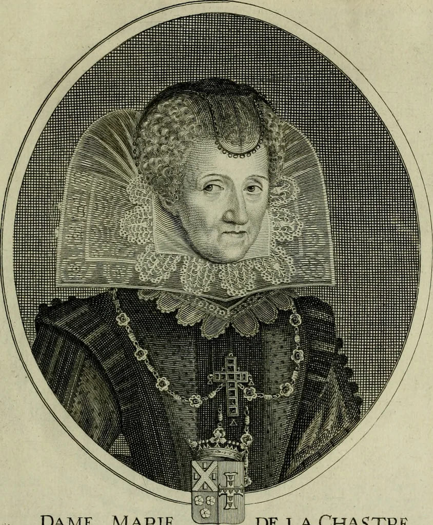 An illustration from Tableaux historiques, ou sont grauez les illustres francois et estrangers de l'un et de l'autre sexe : remarquables par leur naissance et leur fortune, doctrine, pieté, charges et emplois, auec les éloges sommaires contenans leurs noms et leurs qualitez, leurs peres et leurs meres, leurs aages, leurs mariages, les plus belles actions de leur vie et leurs armes blasonnées, 1662, leaf 296