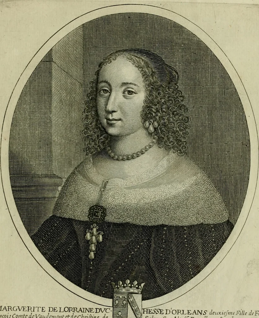 An illustration from Tableaux historiques, ou sont grauez les illustres francois et estrangers de l'un et de l'autre sexe : remarquables par leur naissance et leur fortune, doctrine, pieté, charges et emplois, auec les éloges sommaires contenans leurs noms et leurs qualitez, leurs peres et leurs meres, leurs aages, leurs mariages, les plus belles actions de leur vie et leurs armes blasonnées, 1662, leaf 30