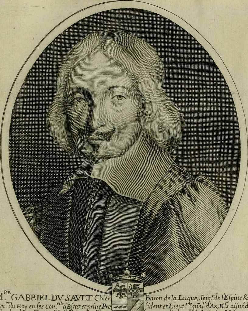An illustration from Tableaux historiques, ou sont grauez les illustres francois et estrangers de l'un et de l'autre sexe : remarquables par leur naissance et leur fortune, doctrine, pieté, charges et emplois, auec les éloges sommaires contenans leurs noms et leurs qualitez, leurs peres et leurs meres, leurs aages, leurs mariages, les plus belles actions de leur vie et leurs armes blasonnées, 1662, leaf 300
