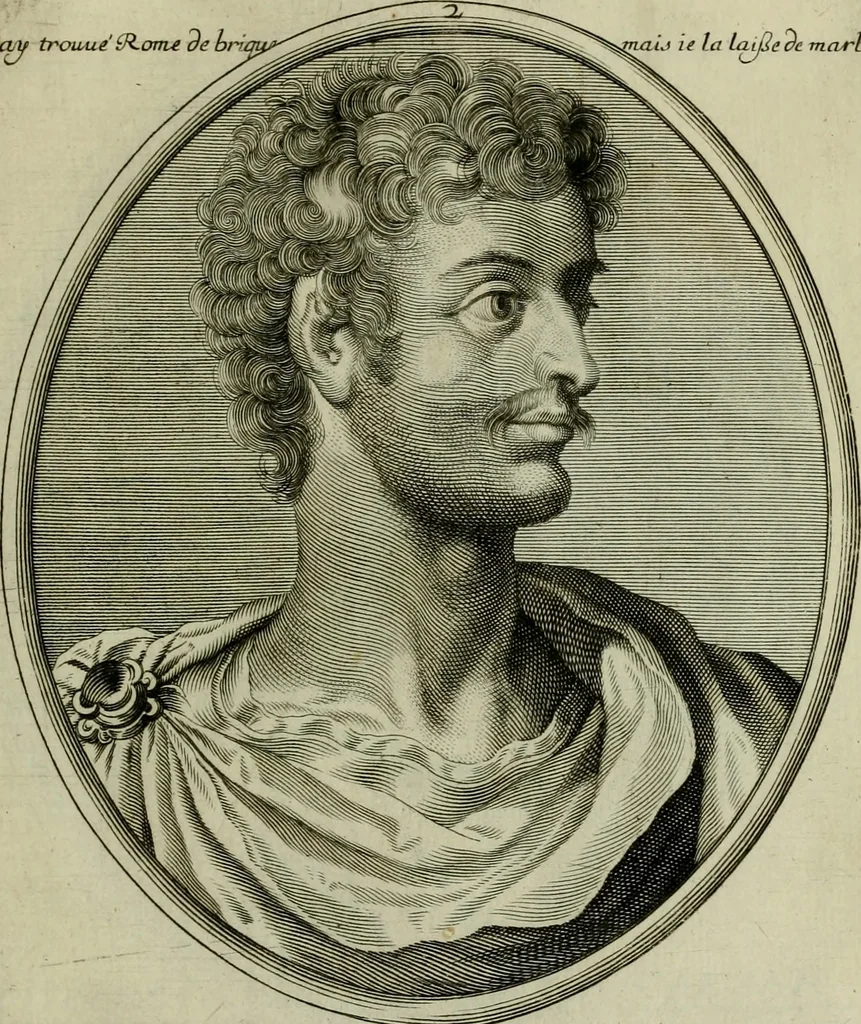 An illustration from Tableaux historiques, ou sont grauez les illustres francois et estrangers de l'un et de l'autre sexe : remarquables par leur naissance et leur fortune, doctrine, pieté, charges et emplois, auec les éloges sommaires contenans leurs noms et leurs qualitez, leurs peres et leurs meres, leurs aages, leurs mariages, les plus belles actions de leur vie et leurs armes blasonnées, 1662, leaf 308