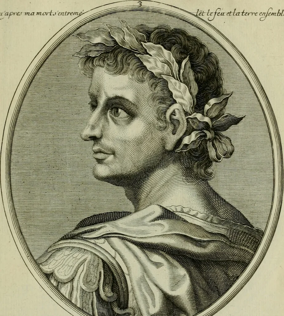 An illustration from Tableaux historiques, ou sont grauez les illustres francois et estrangers de l'un et de l'autre sexe : remarquables par leur naissance et leur fortune, doctrine, pieté, charges et emplois, auec les éloges sommaires contenans leurs noms et leurs qualitez, leurs peres et leurs meres, leurs aages, leurs mariages, les plus belles actions de leur vie et leurs armes blasonnées, 1662, leaf 310