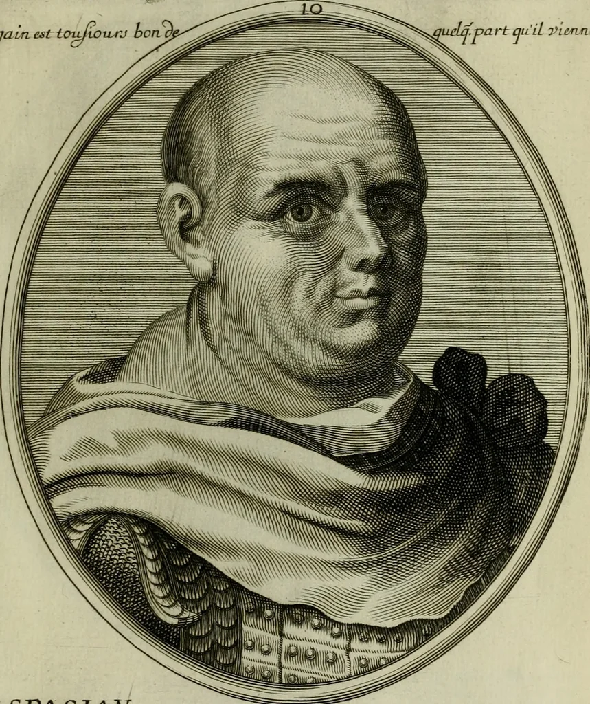 An illustration from Tableaux historiques, ou sont grauez les illustres francois et estrangers de l'un et de l'autre sexe : remarquables par leur naissance et leur fortune, doctrine, pieté, charges et emplois, auec les éloges sommaires contenans leurs noms et leurs qualitez, leurs peres et leurs meres, leurs aages, leurs mariages, les plus belles actions de leur vie et leurs armes blasonnées, 1662, leaf 324