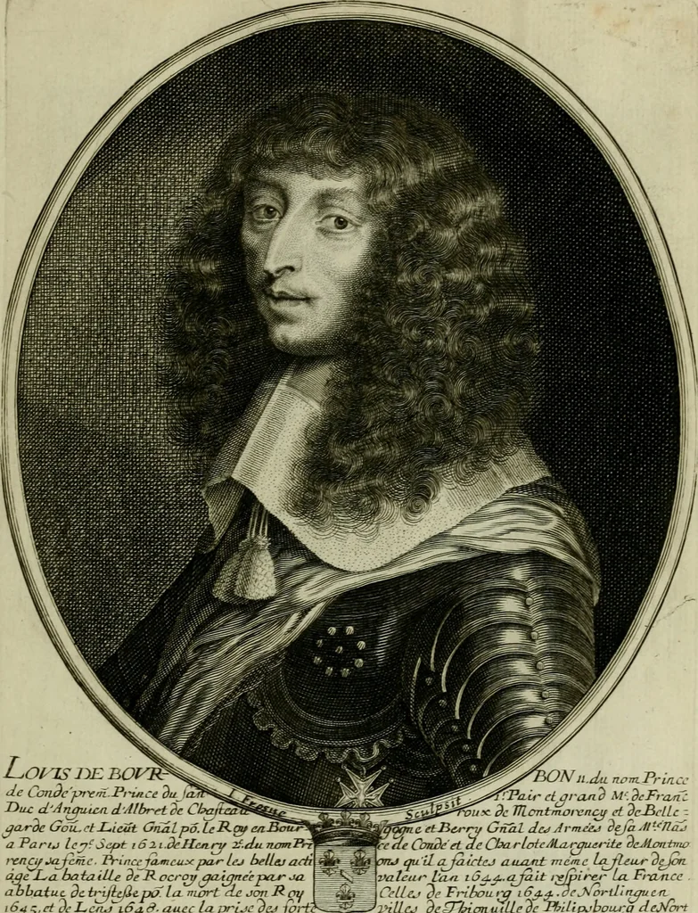 An illustration from Tableaux historiques, ou sont grauez les illustres francois et estrangers de l'un et de l'autre sexe : remarquables par leur naissance et leur fortune, doctrine, pieté, charges et emplois, auec les éloges sommaires contenans leurs noms et leurs qualitez, leurs peres et leurs meres, leurs aages, leurs mariages, les plus belles actions de leur vie et leurs armes blasonnées, 1662, leaf 34