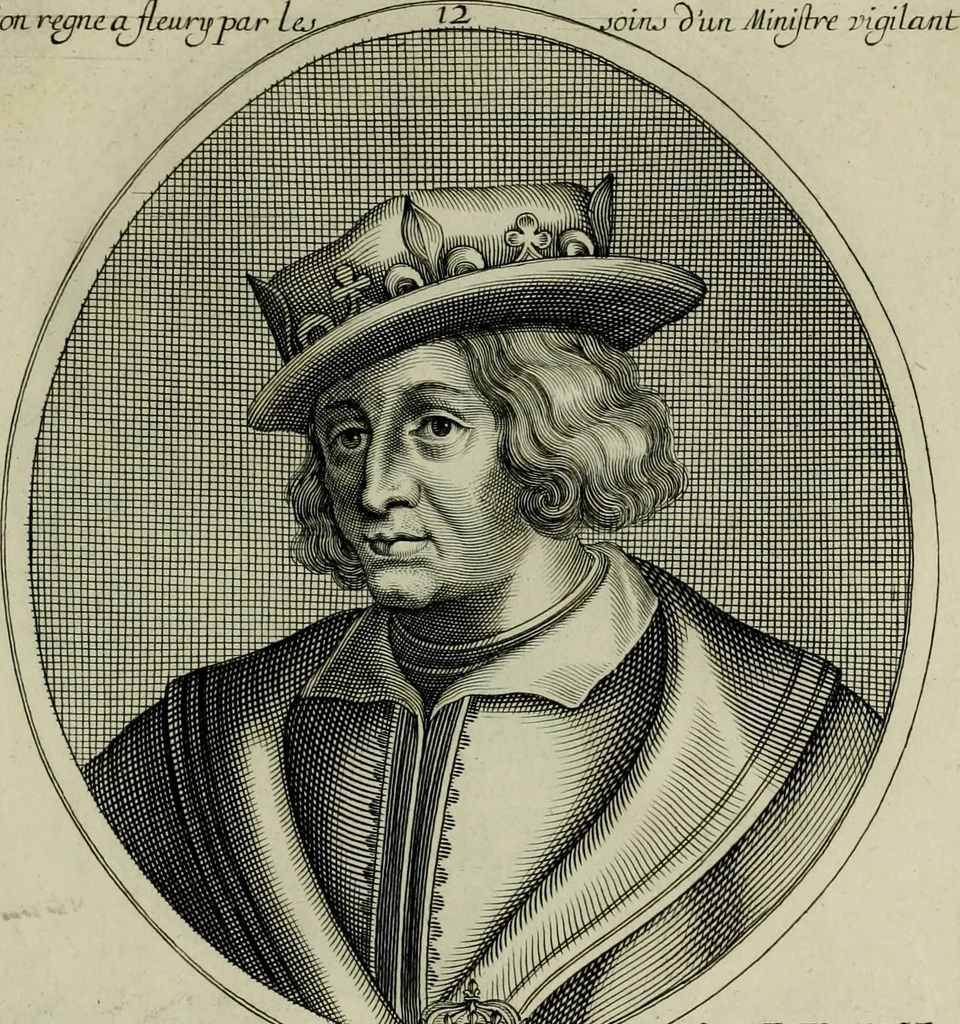 An illustration from Tableaux historiques, ou sont grauez les illustres francois et estrangers de l'un et de l'autre sexe : remarquables par leur naissance et leur fortune, doctrine, pieté, charges et emplois, auec les éloges sommaires contenans leurs noms et leurs qualitez, leurs peres et leurs meres, leurs aages, leurs mariages, les plus belles actions de leur vie et leurs armes blasonnées, 1662, leaf 352