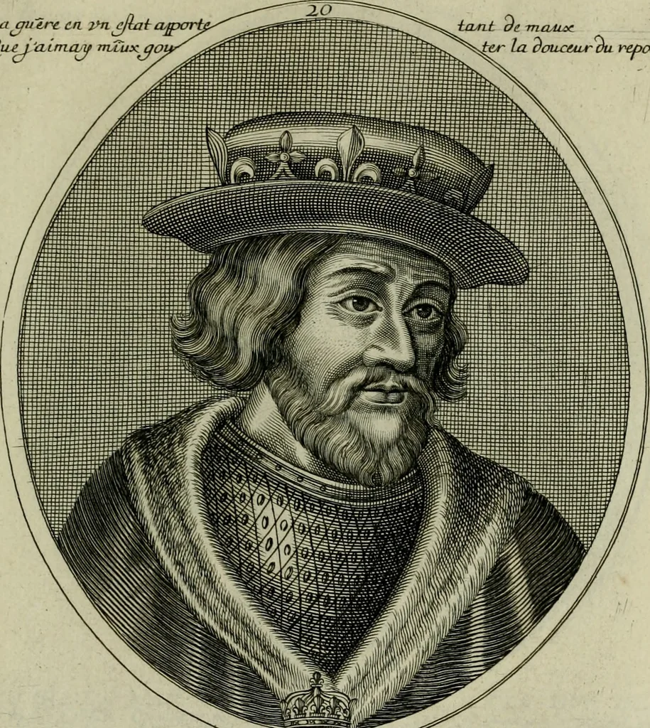 An illustration from Tableaux historiques, ou sont grauez les illustres francois et estrangers de l'un et de l'autre sexe : remarquables par leur naissance et leur fortune, doctrine, pieté, charges et emplois, auec les éloges sommaires contenans leurs noms et leurs qualitez, leurs peres et leurs meres, leurs aages, leurs mariages, les plus belles actions de leur vie et leurs armes blasonnées, 1662, leaf 368