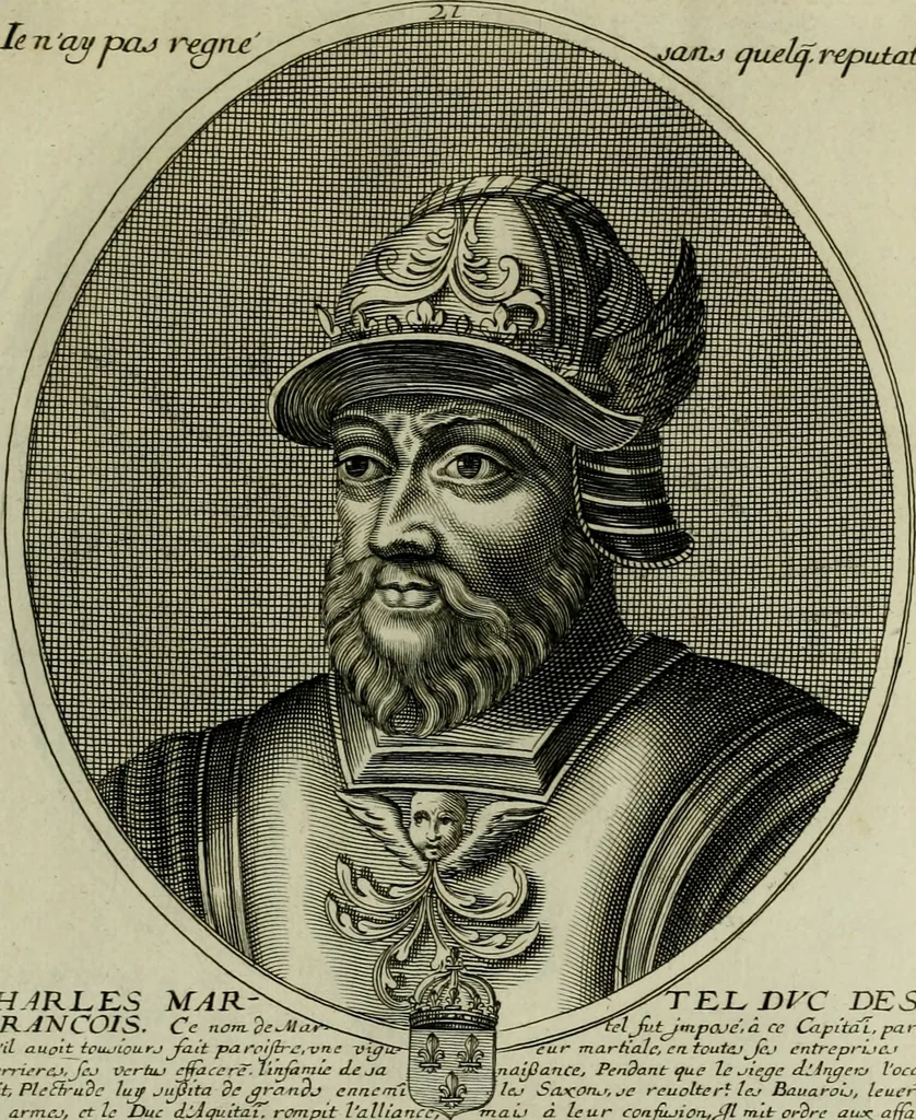 An illustration from Tableaux historiques, ou sont grauez les illustres francois et estrangers de l'un et de l'autre sexe : remarquables par leur naissance et leur fortune, doctrine, pieté, charges et emplois, auec les éloges sommaires contenans leurs noms et leurs qualitez, leurs peres et leurs meres, leurs aages, leurs mariages, les plus belles actions de leur vie et leurs armes blasonnées, 1662, leaf 370