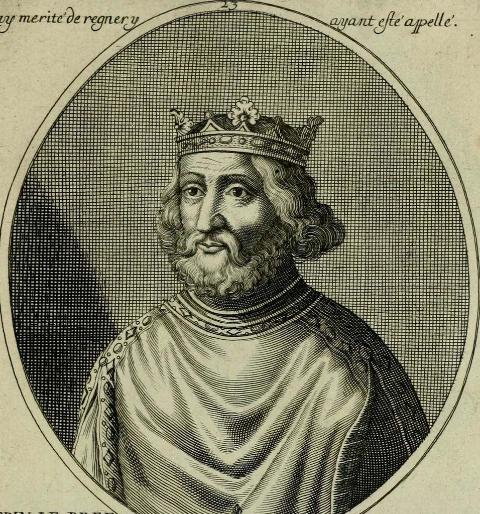 An illustration from Tableaux historiques, ou sont grauez les illustres francois et estrangers de l'un et de l'autre sexe : remarquables par leur naissance et leur fortune, doctrine, pieté, charges et emplois, auec les éloges sommaires contenans leurs noms et leurs qualitez, leurs peres et leurs meres, leurs aages, leurs mariages, les plus belles actions de leur vie et leurs armes blasonnées, 1662, leaf 374