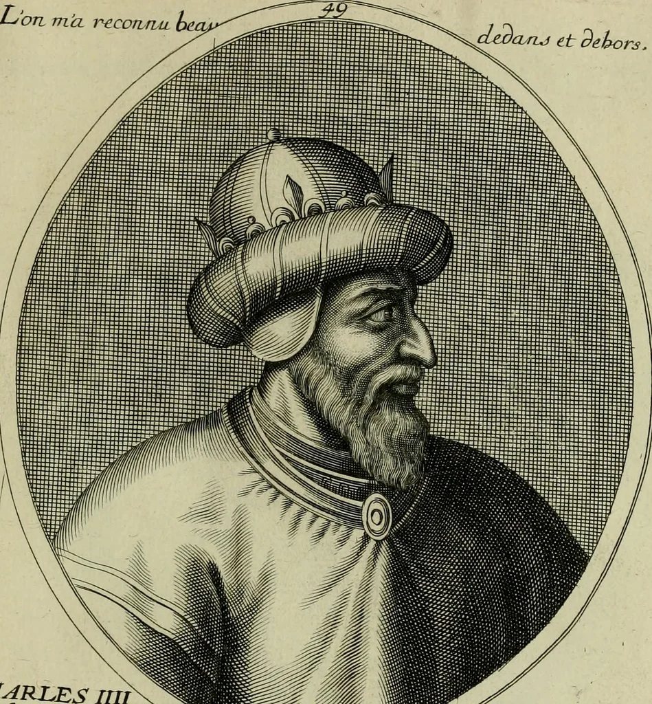An illustration from Tableaux historiques, ou sont grauez les illustres francois et estrangers de l'un et de l'autre sexe : remarquables par leur naissance et leur fortune, doctrine, pieté, charges et emplois, auec les éloges sommaires contenans leurs noms et leurs qualitez, leurs peres et leurs meres, leurs aages, leurs mariages, les plus belles actions de leur vie et leurs armes blasonnées, 1662, leaf 424