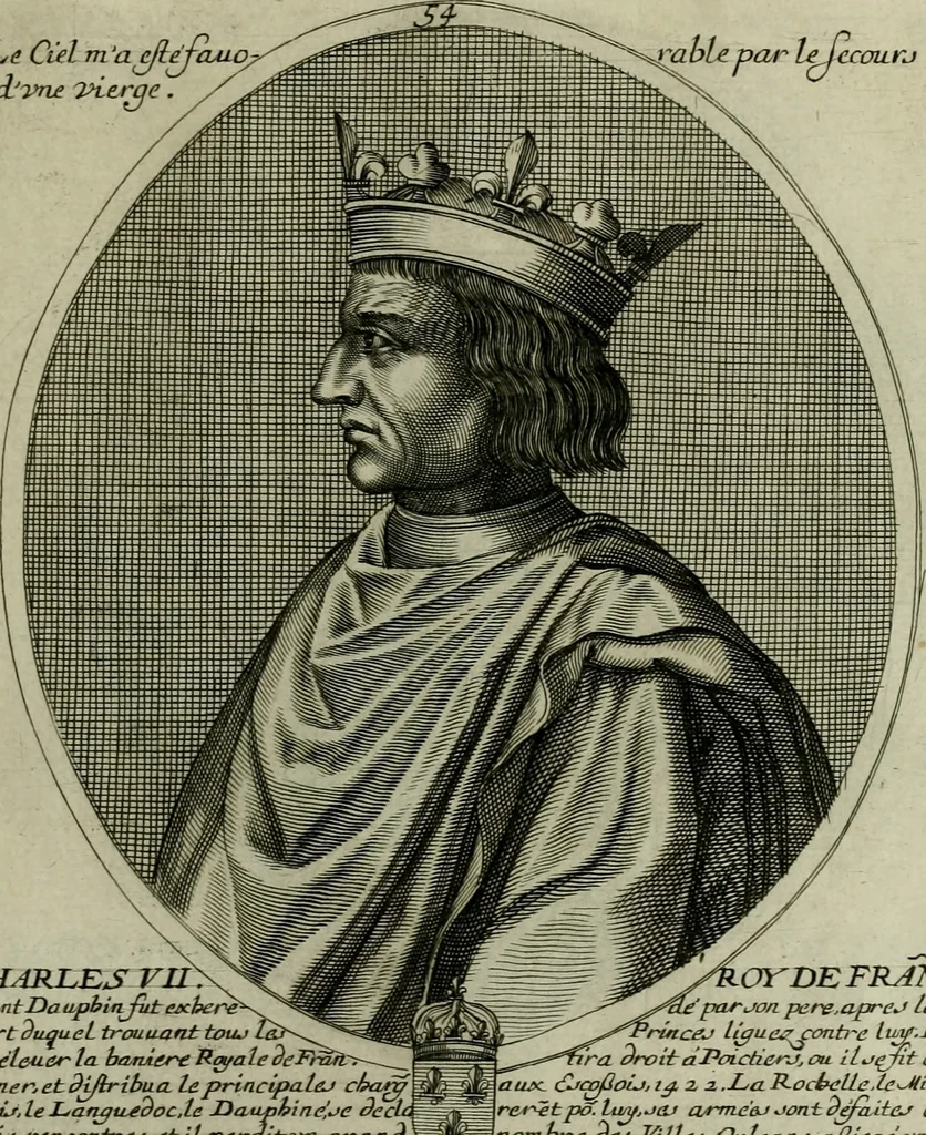 An illustration from Tableaux historiques, ou sont grauez les illustres francois et estrangers de l'un et de l'autre sexe : remarquables par leur naissance et leur fortune, doctrine, pieté, charges et emplois, auec les éloges sommaires contenans leurs noms et leurs qualitez, leurs peres et leurs meres, leurs aages, leurs mariages, les plus belles actions de leur vie et leurs armes blasonnées, 1662, leaf 434