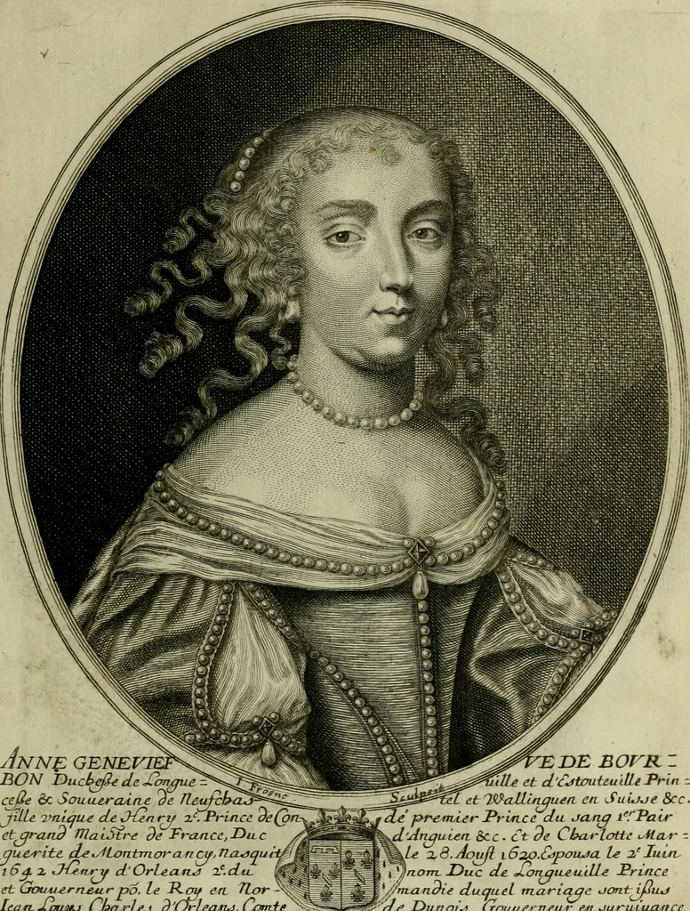 An illustration from Tableaux historiques, ou sont grauez les illustres francois et estrangers de l'un et de l'autre sexe : remarquables par leur naissance et leur fortune, doctrine, pieté, charges et emplois, auec les éloges sommaires contenans leurs noms et leurs qualitez, leurs peres et leurs meres, leurs aages, leurs mariages, les plus belles actions de leur vie et leurs armes blasonnées, 1662, leaf 44