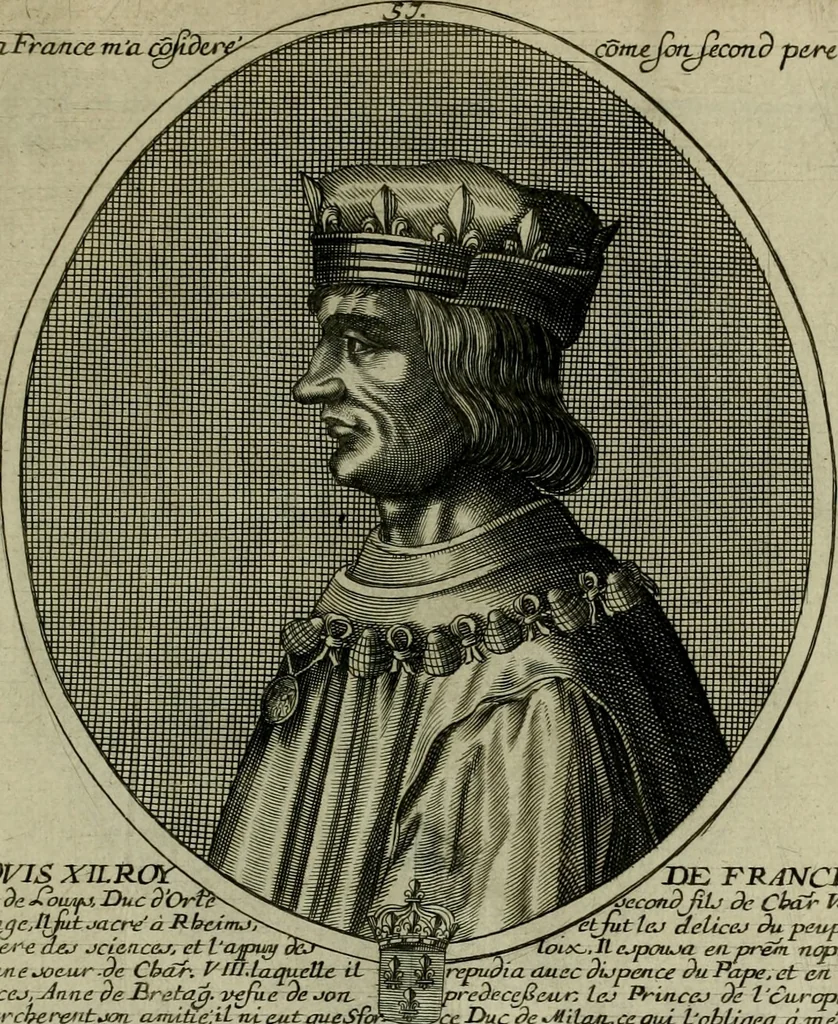 An illustration from Tableaux historiques, ou sont grauez les illustres francois et estrangers de l'un et de l'autre sexe : remarquables par leur naissance et leur fortune, doctrine, pieté, charges et emplois, auec les éloges sommaires contenans leurs noms et leurs qualitez, leurs peres et leurs meres, leurs aages, leurs mariages, les plus belles actions de leur vie et leurs armes blasonnées, 1662, leaf 440