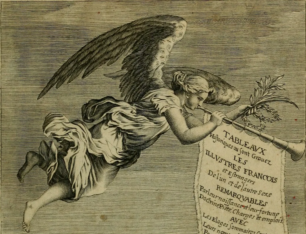 An illustration from Tableaux historiques, ou sont grauez les illustres francois et estrangers de l'un et de l'autre sexe : remarquables par leur naissance et leur fortune, doctrine, pieté, charges et emplois, auec les éloges sommaires contenans leurs noms et leurs qualitez, leurs peres et leurs meres, leurs aages, leurs mariages, les plus belles actions de leur vie et leurs armes blasonnées, 1662, leaf 6