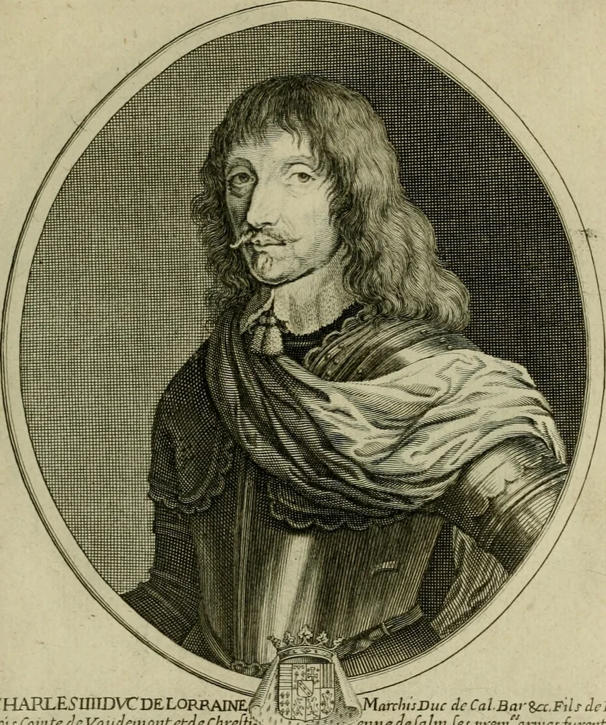 An illustration from Tableaux historiques, ou sont grauez les illustres francois et estrangers de l'un et de l'autre sexe : remarquables par leur naissance et leur fortune, doctrine, pieté, charges et emplois, auec les éloges sommaires contenans leurs noms et leurs qualitez, leurs peres et leurs meres, leurs aages, leurs mariages, les plus belles actions de leur vie et leurs armes blasonnées, 1662, leaf 76