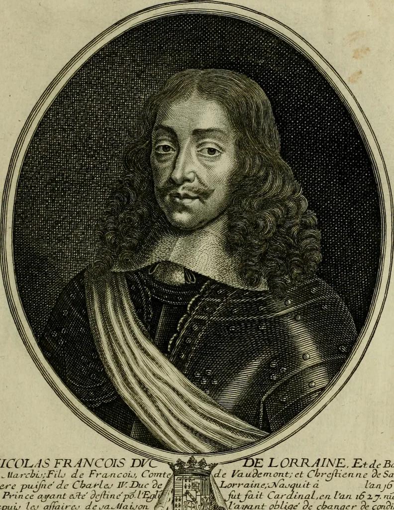 An illustration from Tableaux historiques, ou sont grauez les illustres francois et estrangers de l'un et de l'autre sexe : remarquables par leur naissance et leur fortune, doctrine, pieté, charges et emplois, auec les éloges sommaires contenans leurs noms et leurs qualitez, leurs peres et leurs meres, leurs aages, leurs mariages, les plus belles actions de leur vie et leurs armes blasonnées, 1662, leaf 80