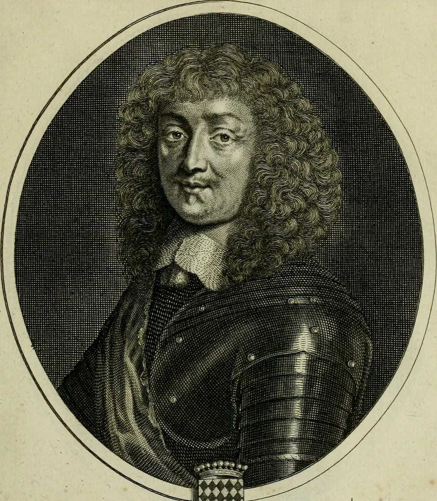 An illustration from Tableaux historiques, ou sont grauez les illustres francois et estrangers de l'un et de l'autre sexe : remarquables par leur naissance et leur fortune, doctrine, pieté, charges et emplois, auec les éloges sommaires contenans leurs noms et leurs qualitez, leurs peres et leurs meres, leurs aages, leurs mariages, les plus belles actions de leur vie et leurs armes blasonnées, 1662, leaf 88