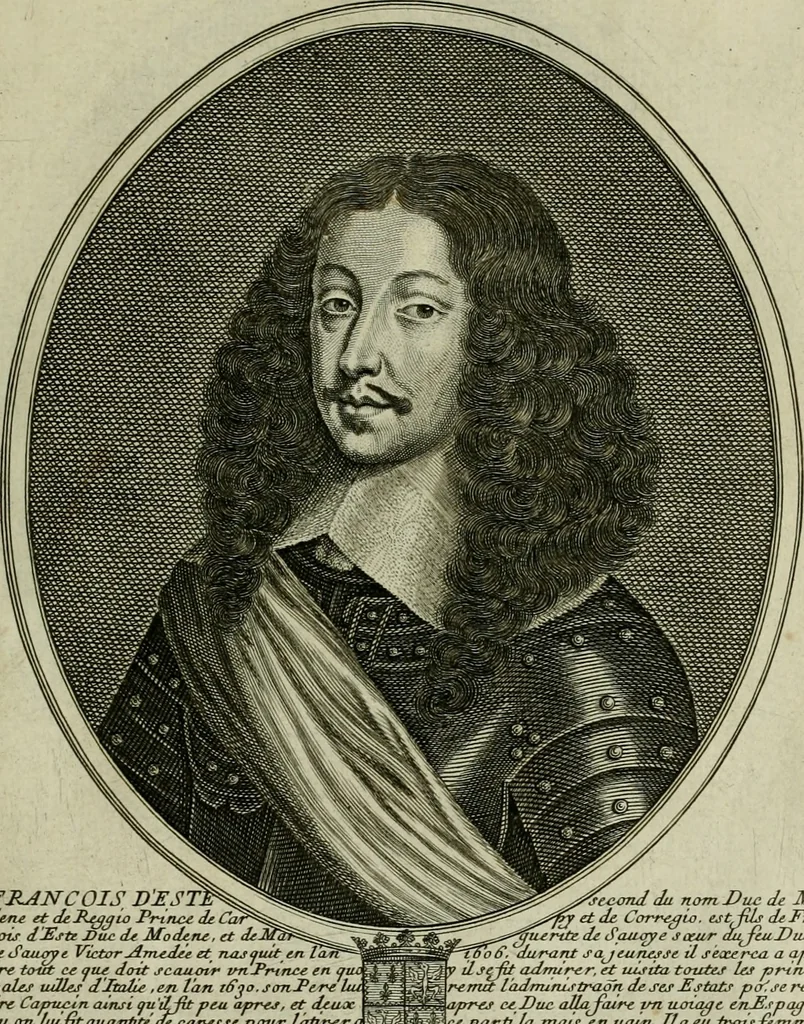 An illustration from Tableaux historiques, ou sont grauez les illustres francois et estrangers de l'un et de l'autre sexe : remarquables par leur naissance et leur fortune, doctrine, pieté, charges et emplois, auec les éloges sommaires contenans leurs noms et leurs qualitez, leurs peres et leurs meres, leurs aages, leurs mariages, les plus belles actions de leur vie et leurs armes blasonnées, 1662, leaf 92