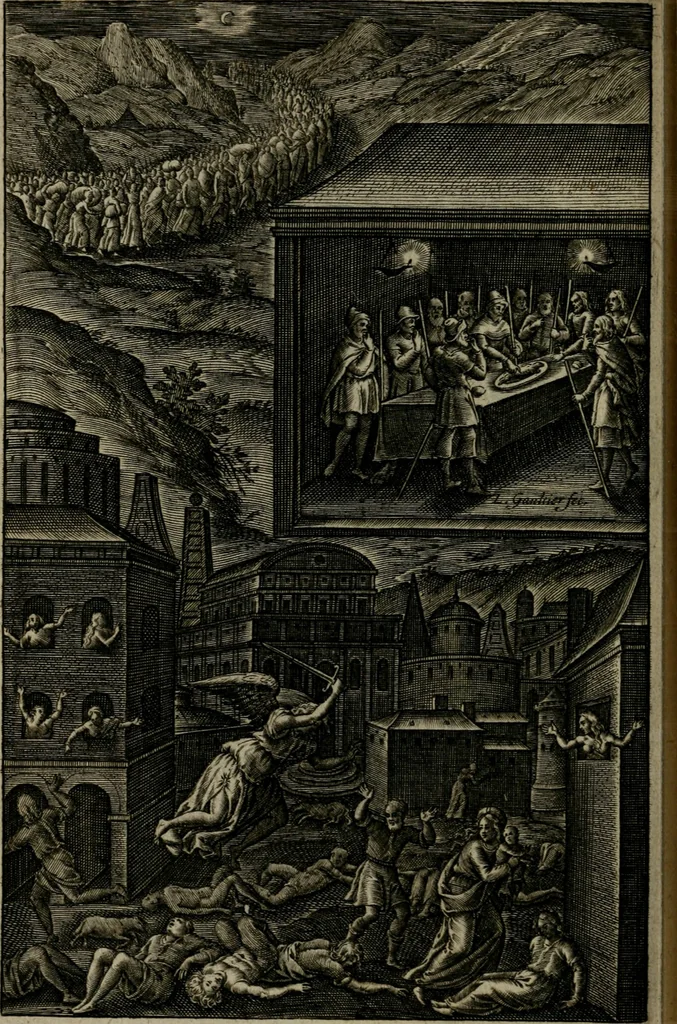 An illustration from Tableaux sacrez des figures mystiques du tres-auguste sacrifice et sacrement de l'Eucharistie : dediez a la tres chrestienne royne de France et de Nauarre Marie de Medicis, 1601, leaf 179