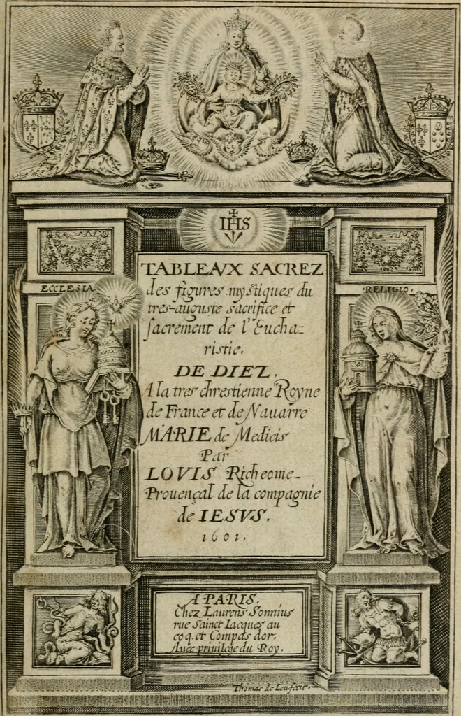 An illustration from Tableaux sacrez des figures mystiques du tres-auguste sacrifice et sacrement de l'Eucharistie : dediez a la tres chrestienne royne de France et de Nauarre Marie de Medicis, 1601, leaf 6