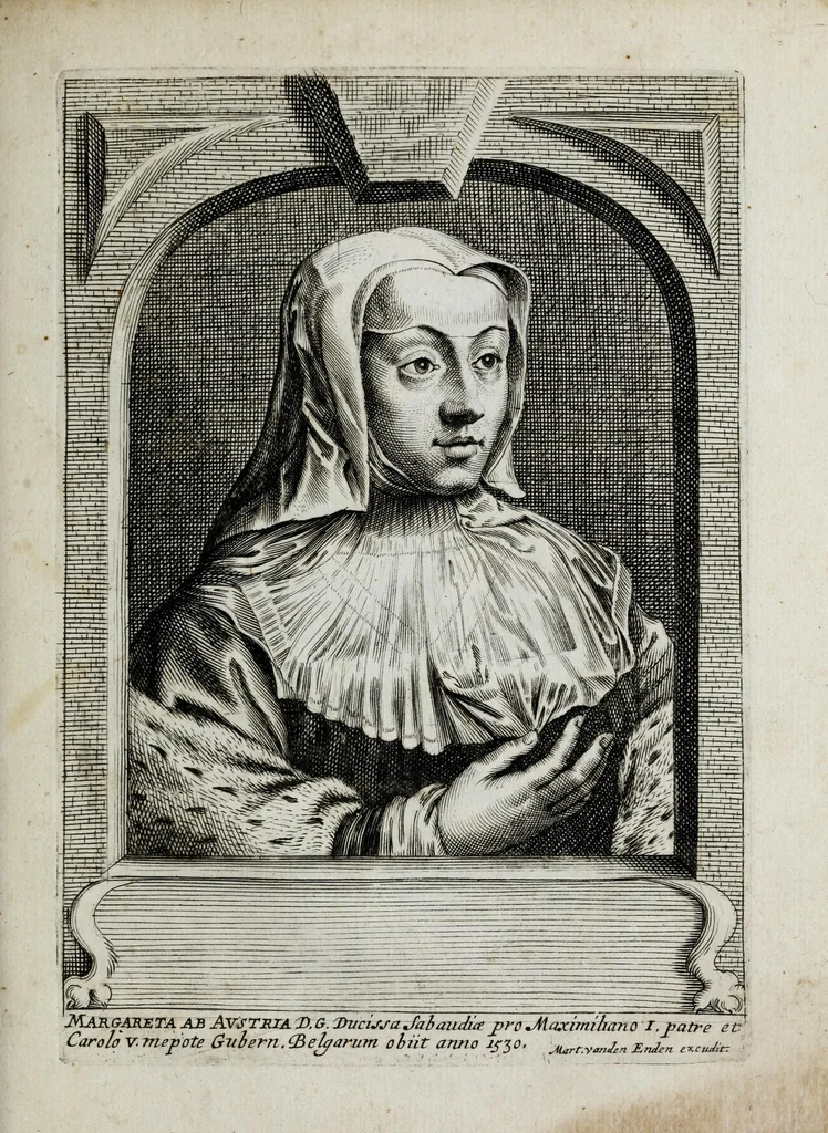 An illustration from Tabula chronologica, sive, Ducum Lotharingiae, Brabantiae, Limburgi &c. et gubernatorum ac archistrategorum eorundem ducatuum & ditionum continua series .., 1669, leaf 105